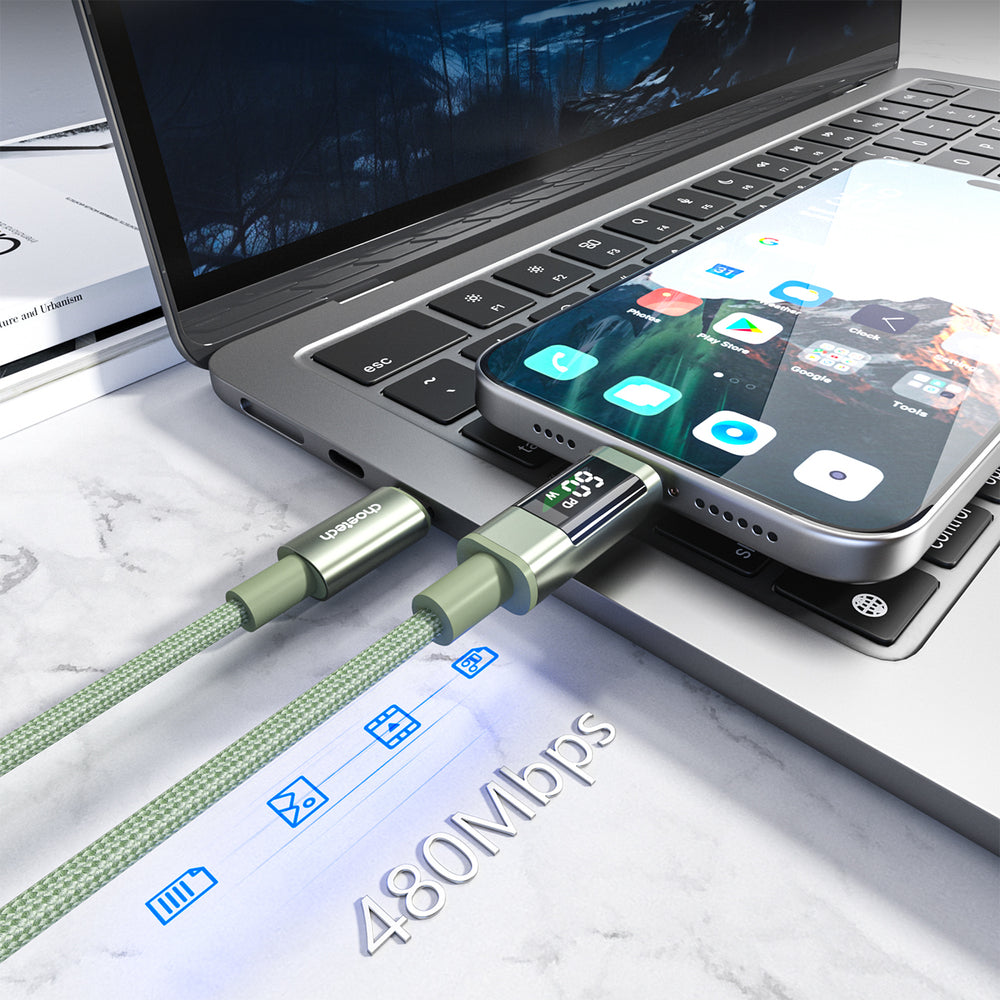 Choetech XCC-1068 PD 60W USB-C - USB-C Cable with Display 1.2 m - Green_6