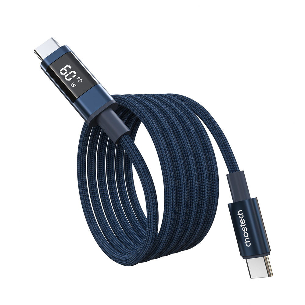 Choetech XCC-1068 PD 60W USB-C - USB-C Cable with Display 1.2 m - Blue_1
