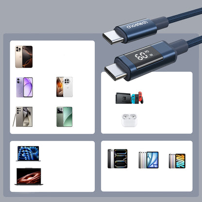 Choetech XCC-1068 PD 60W USB-C - USB-C Cable with Display 1.2 m - Blue_5