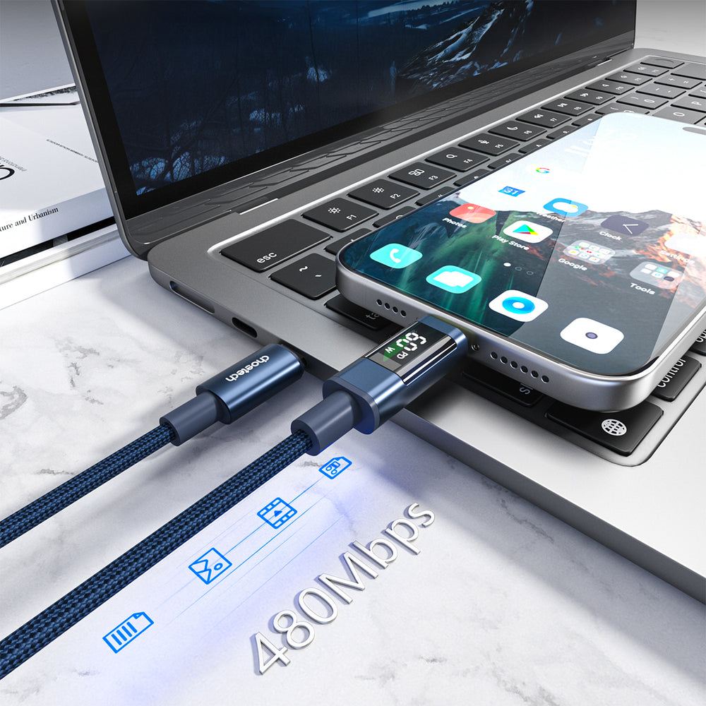 Choetech XCC-1068 PD 60W USB-C - USB-C Cable with Display 1.2 m - Blue_6