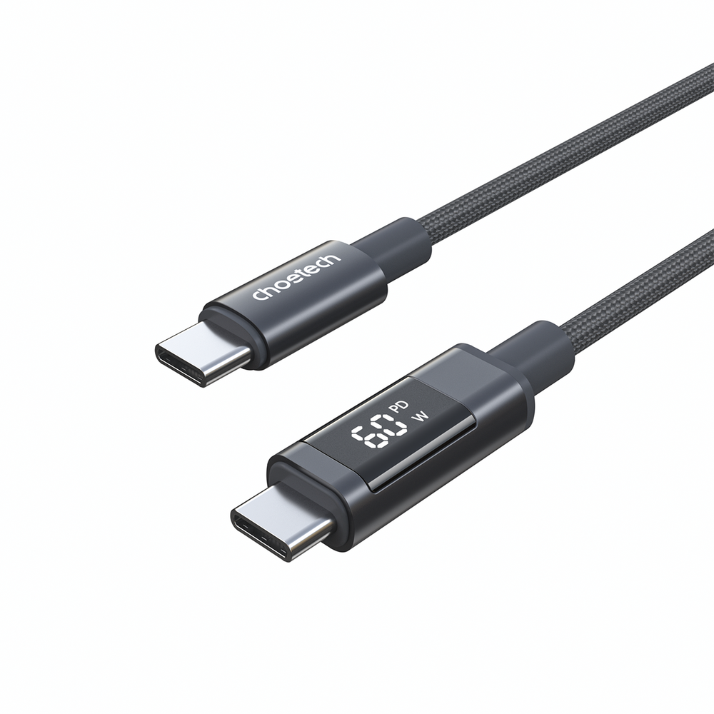Choetech XCC-1068 PD 60W USB-C - USB-C Cable with Display 1.2 m - Black_0