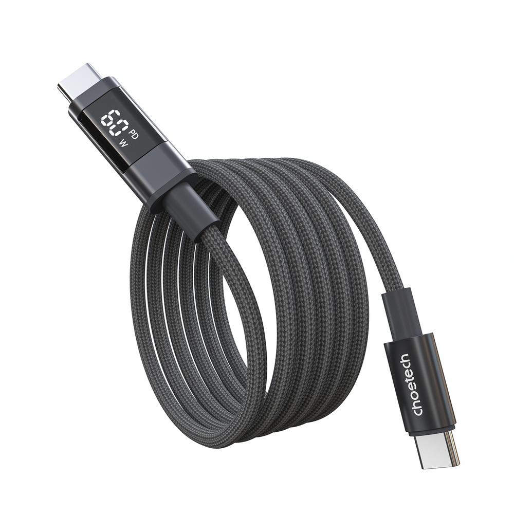 Choetech XCC-1068 PD 60W USB-C - USB-C Cable with Display 1.2 m - Black_1