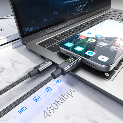 Choetech XCC-1068 PD 60W USB-C - USB-C Cable with Display 1.2 m - Black_6