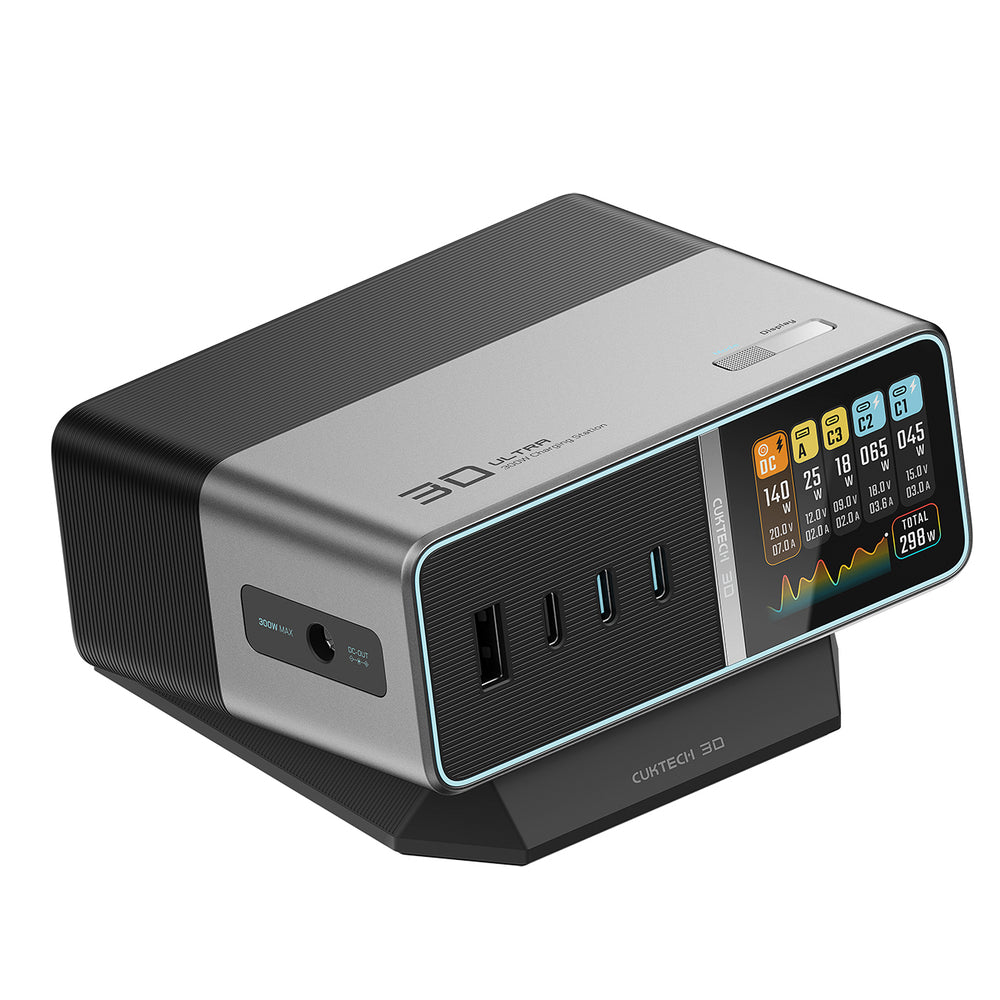 Cuktech TA3005U 300W 5-in-1 Charging Station with Digital Display - Silver_0