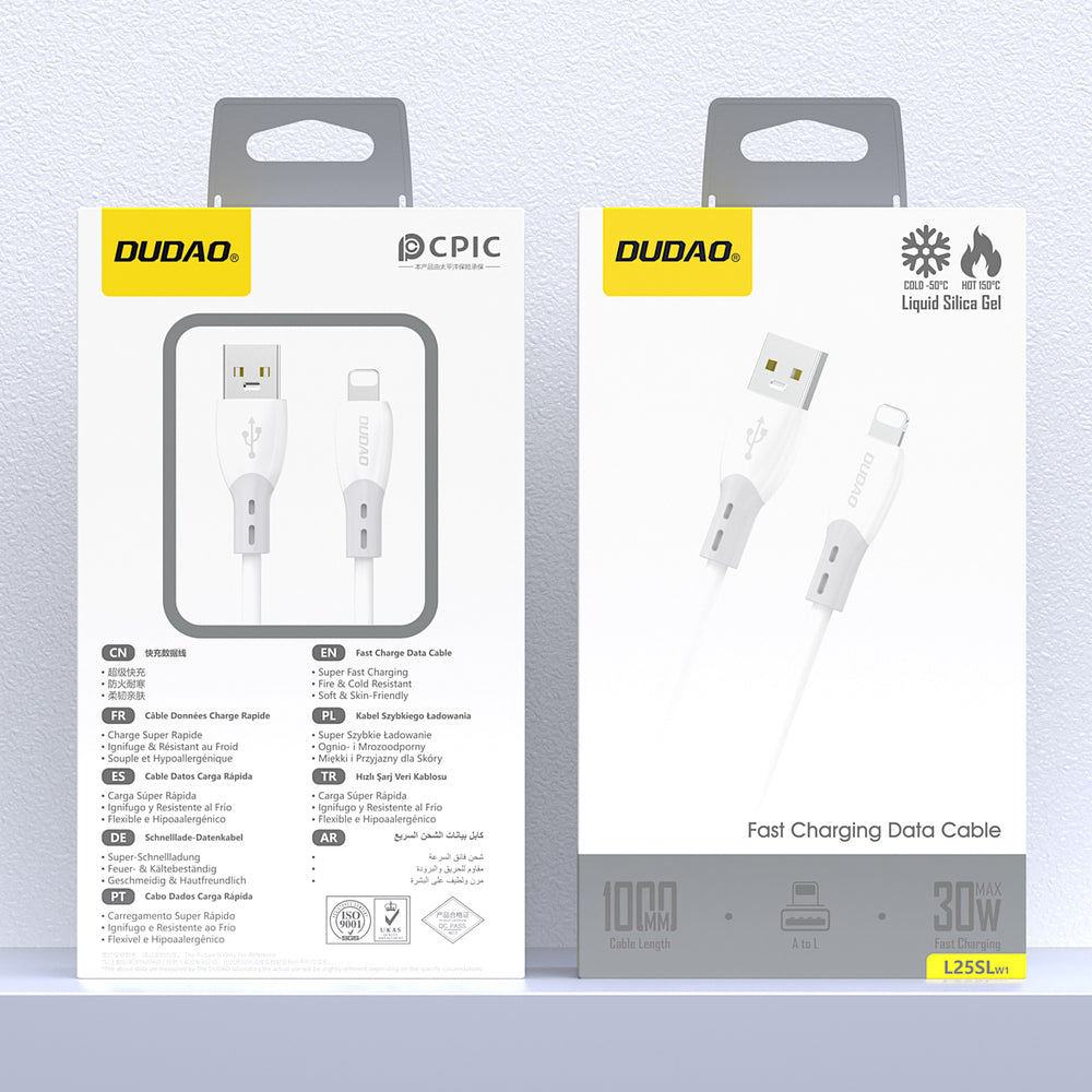 Dudao L25SL 30W USB-A - Lightning Cable with Soft Silicone Braid 1m - White_1