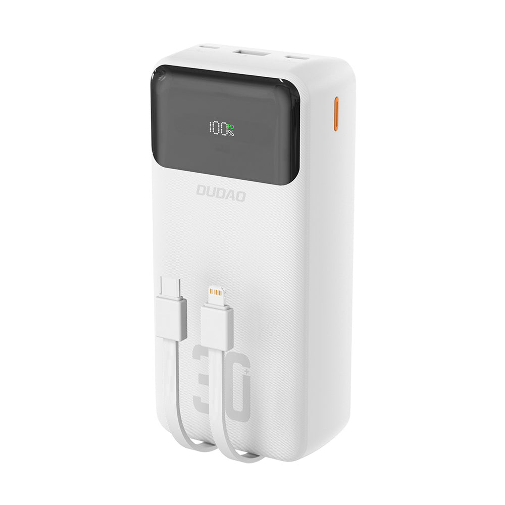 Dudao K15Max 30000mAh PD 22.5W Powerbank with USB-C and Lightning Cables - White_0