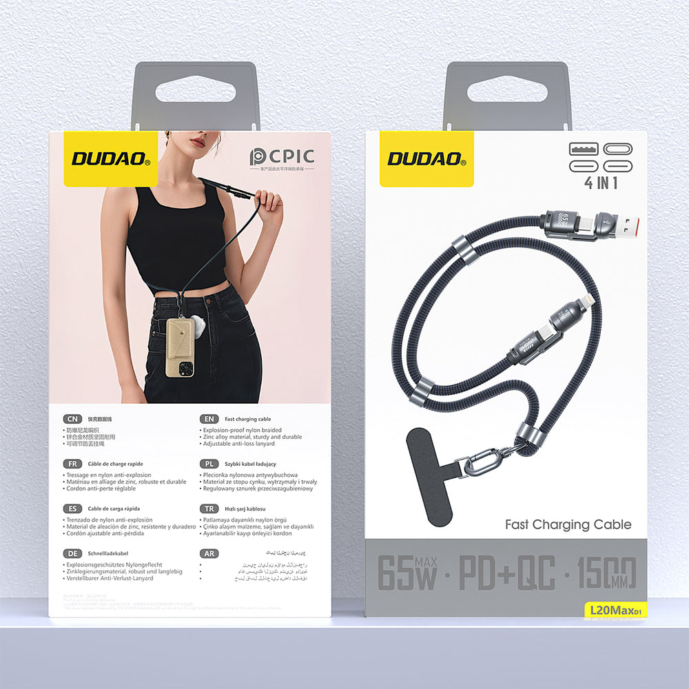 Dudao L20Max 65W 4-in-1 Cable with Lanyard USB-C to USB-C with Lightning and USB-A Adapters - Blue_3