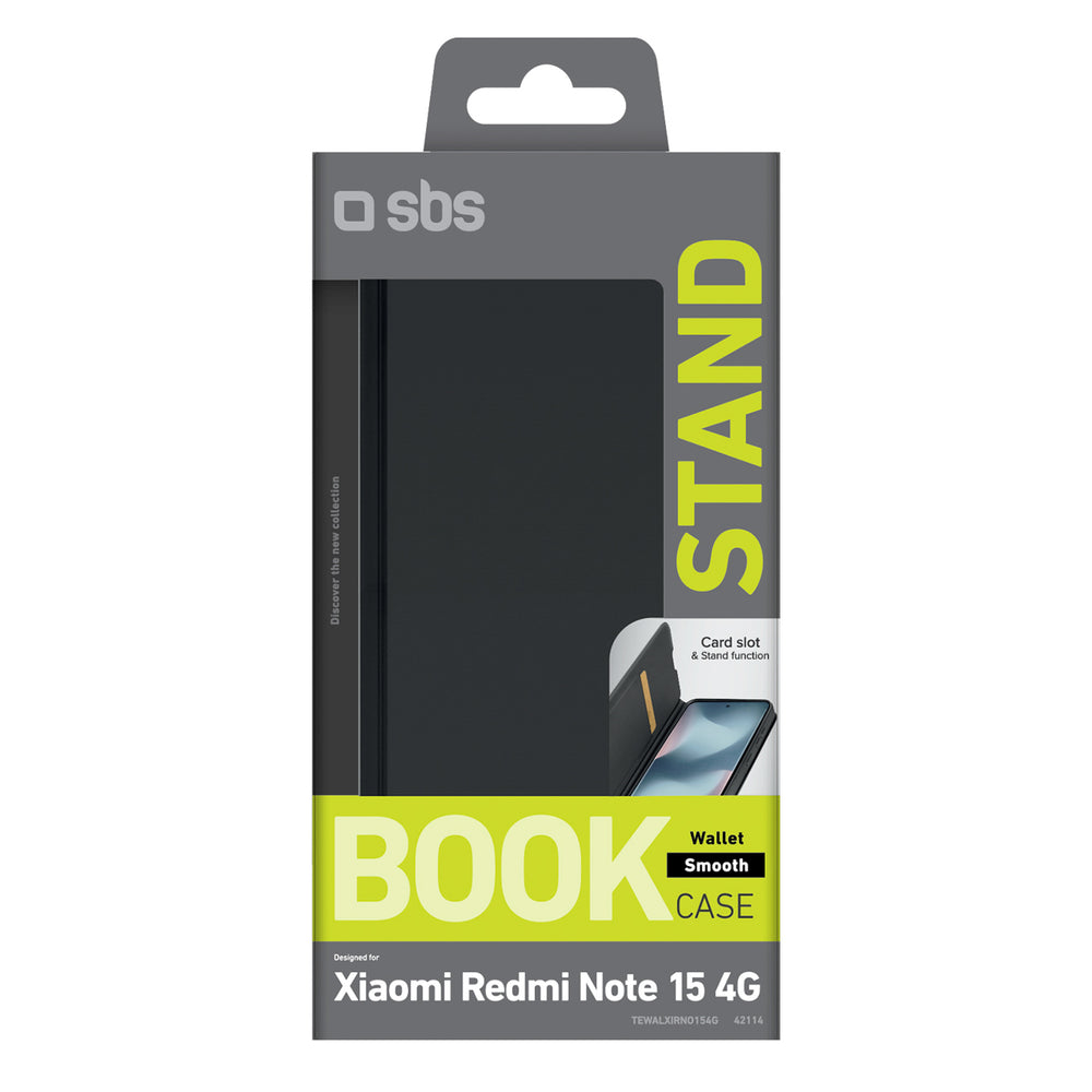SBS Wallet Smooth Case for Xiaomi Redmi Note 15 4G with Flip Cover - Black_1