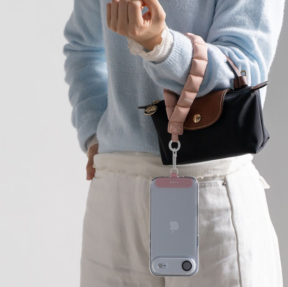 Ringke Holder &amp; Puffer Hand Strap Phone Lanyard - Pink_2