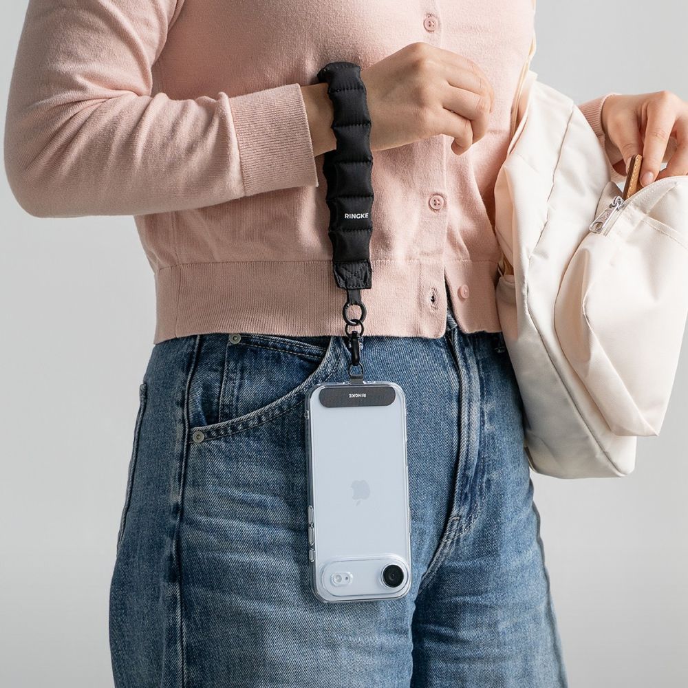 Ringke Holder &amp; Puffer Hand Strap Phone Lanyard - Black_3