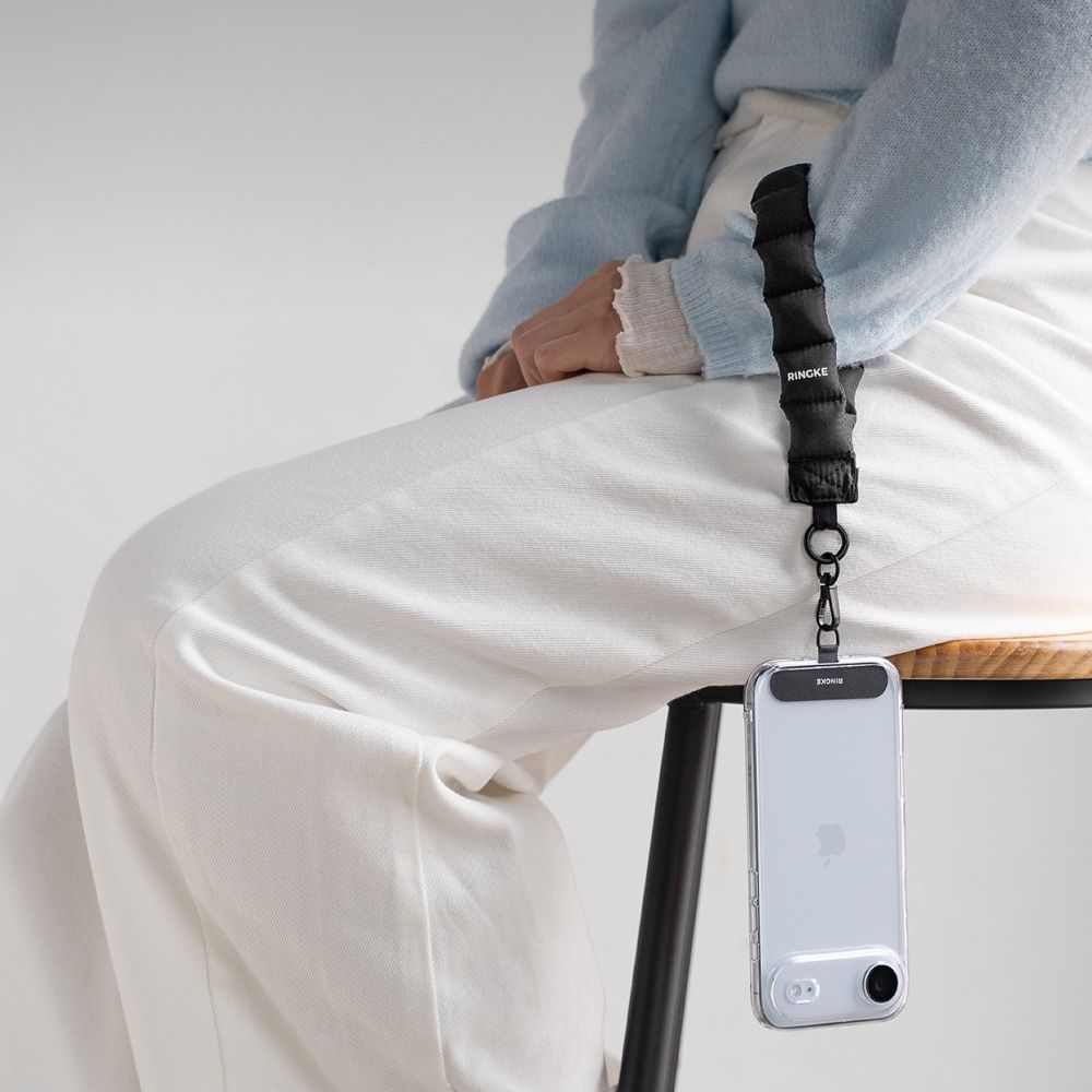 Ringke Holder &amp; Puffer Hand Strap Phone Lanyard - Black_4
