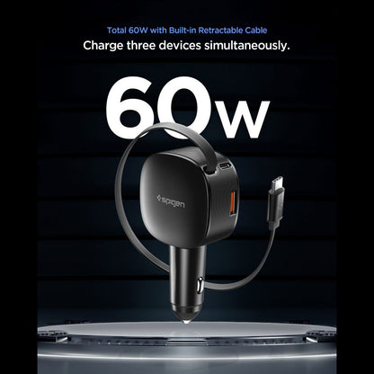 Car Charger Spigen EV603BT Essential, 60W, 3A, 1 x USB-A - 1 x USB-C, with USB-C Cable, Black ACP10515_1