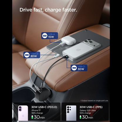 Car Charger Spigen EV603BT Essential, 60W, 3A, 1 x USB-A - 1 x USB-C, with USB-C Cable, Black ACP10515_2