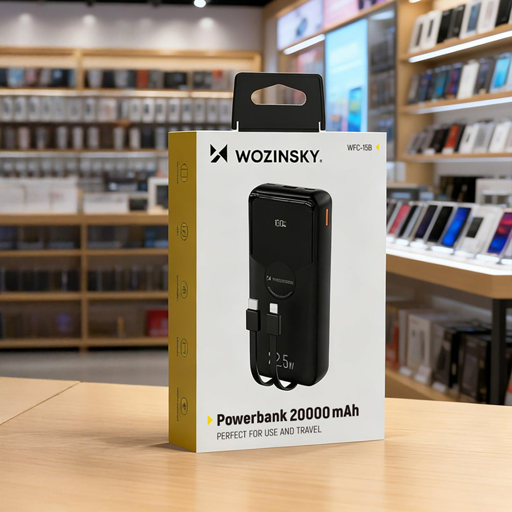 Wozinsky WFC-15B 20000mAh 22.5W PD20W Powerbank with Built-in Lightning and USB-C Cables - Black_8