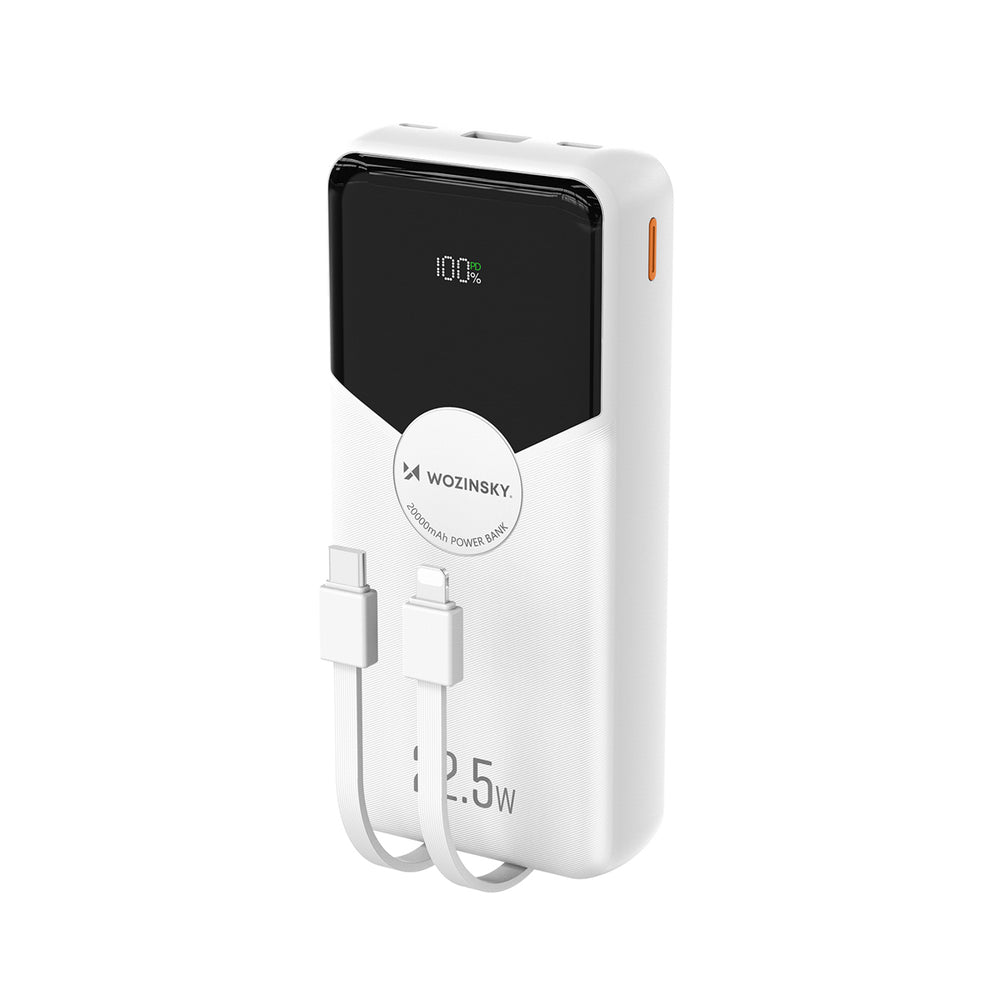 Wozinsky WFC-15W 20000mAh 22.5W PD20W Powerbank with Built-in Lightning and USB-C Cables - White_0