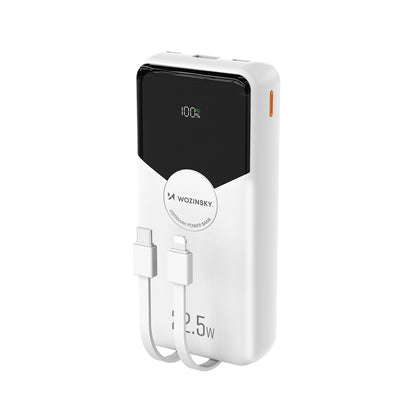 Wozinsky WFC-15W 20000mAh 22.5W PD20W Powerbank with Built-in Lightning and USB-C Cables - White_0