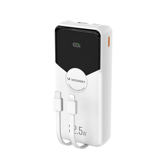 Wozinsky WFC-15W 20000mAh 22.5W PD20W Powerbank with Built-in Lightning and USB-C Cables - White_0