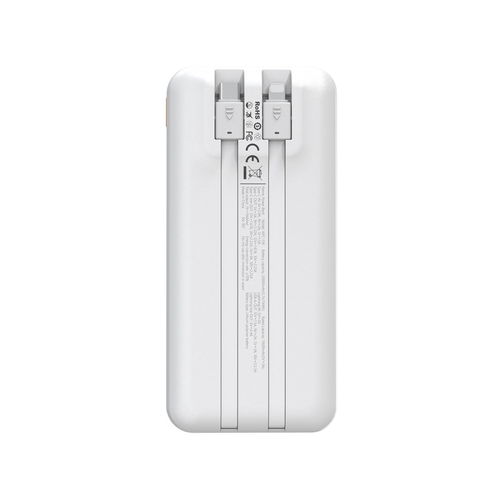 Wozinsky WFC-15W 20000mAh 22.5W PD20W Powerbank with Built-in Lightning and USB-C Cables - White_3