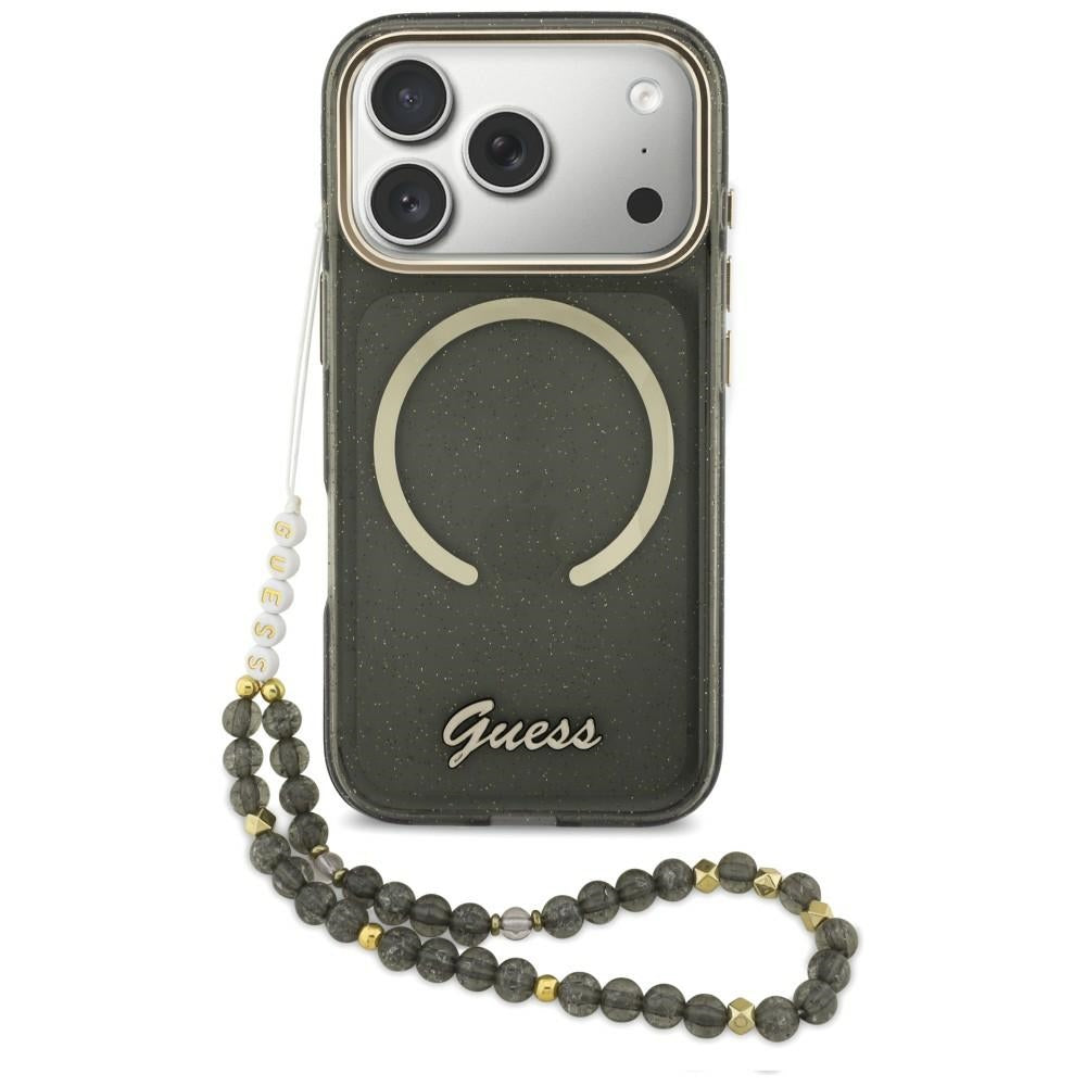 Guess IML Glitters Script Strap MagSafe Case for iPhone 17 Pro - Black_0