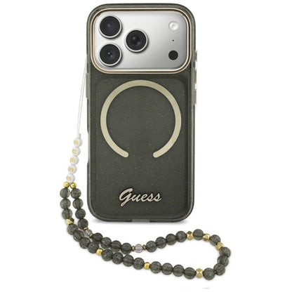 Guess IML Glitters Script Strap MagSafe Case for iPhone 17 Pro - Black_0