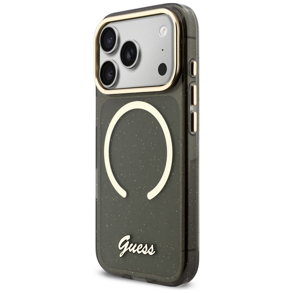 Guess IML Glitters Script Strap MagSafe Case for iPhone 17 Pro - Black_2