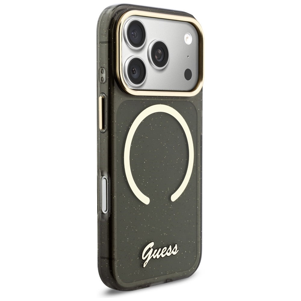 Guess IML Glitters Script Strap MagSafe Case for iPhone 17 Pro - Black_3