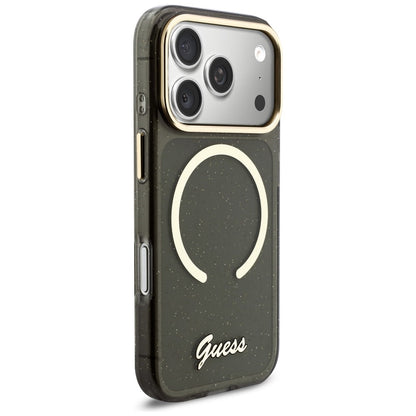 Guess IML Glitters Script Strap MagSafe Case for iPhone 17 Pro - Black_3