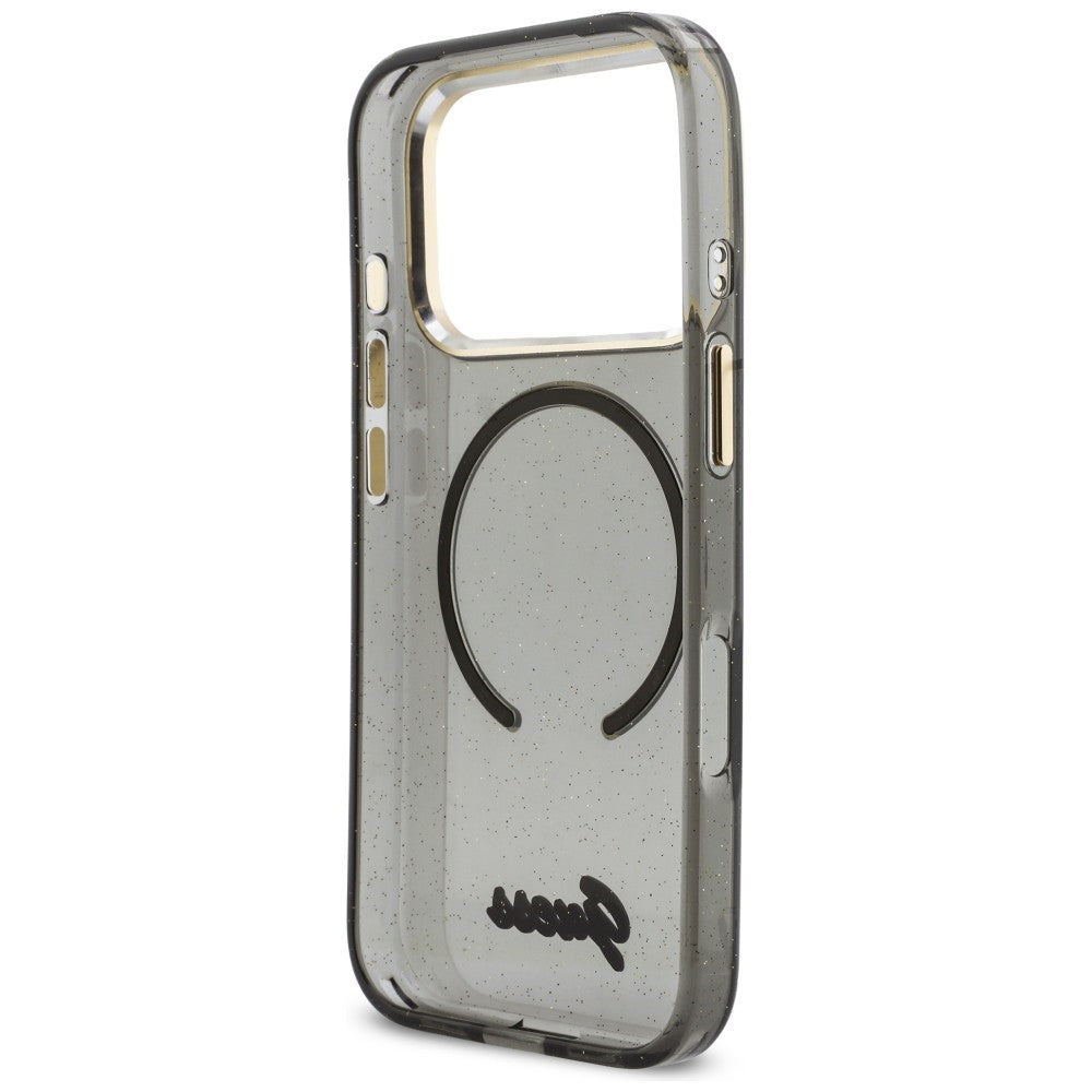 Guess IML Glitters Script Strap MagSafe Case for iPhone 17 Pro - Black_6