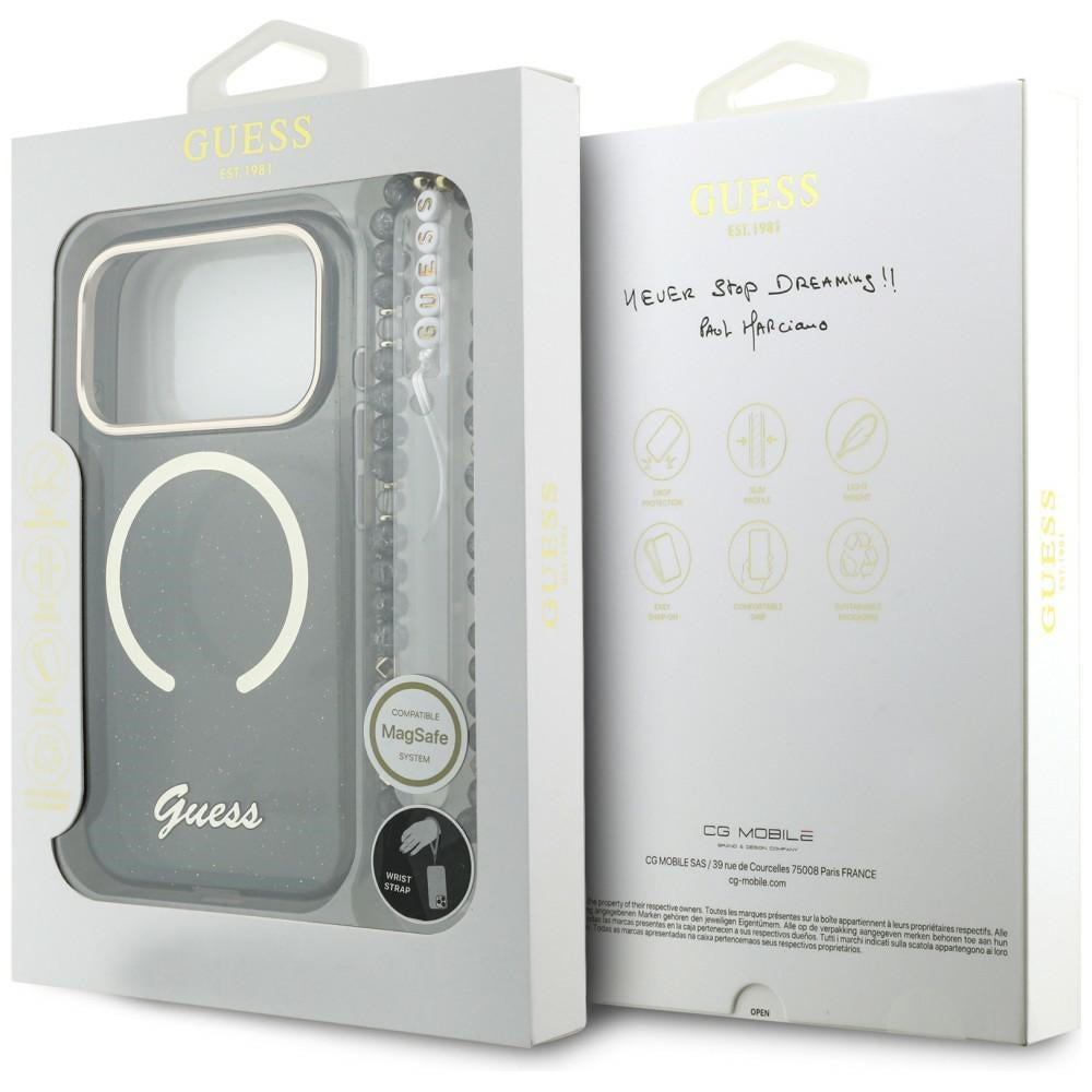 Guess IML Glitters Script Strap MagSafe Case for iPhone 17 Pro - Black_7