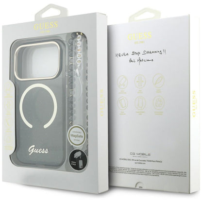 Guess IML Glitters Script Strap MagSafe Case for iPhone 17 Pro - Black_7