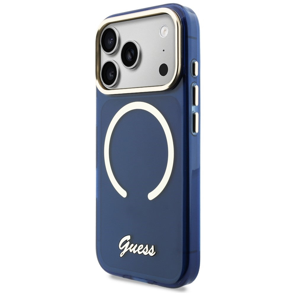 Guess IML Script Metal MagSafe Case for iPhone 17 Pro Max - Blue_1