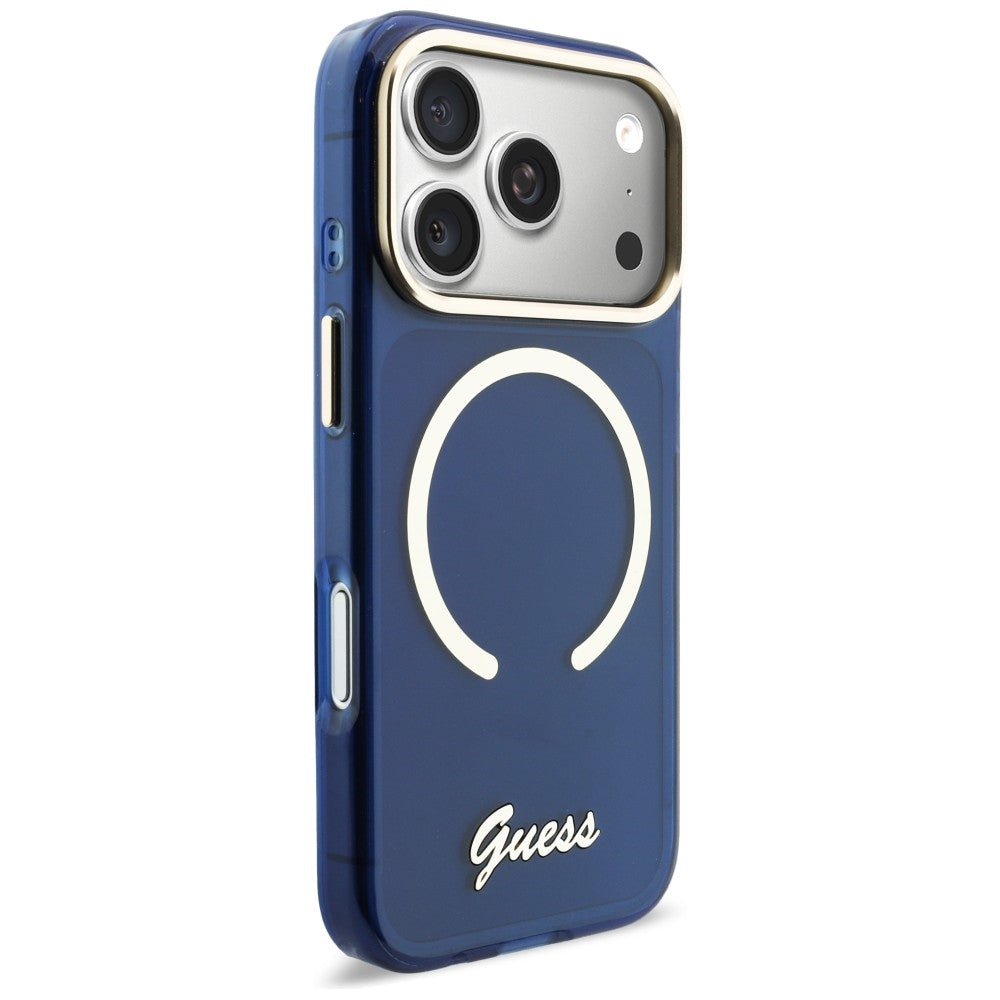 Guess IML Script Metal MagSafe Case for iPhone 17 Pro Max - Blue_3