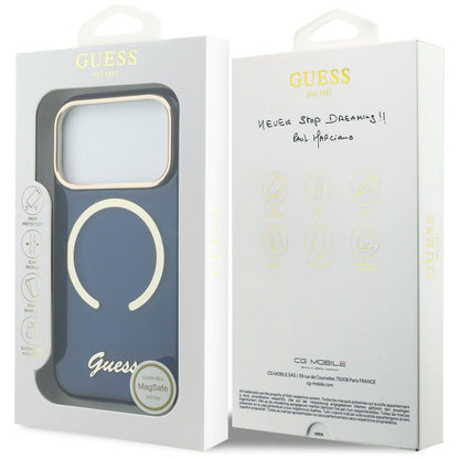 Guess IML Script Metal MagSafe Case for iPhone 17 Pro Max - Blue_7