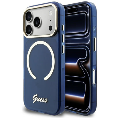 Guess IML Script Metal MagSafe Case for iPhone 17 Pro - Blue_0