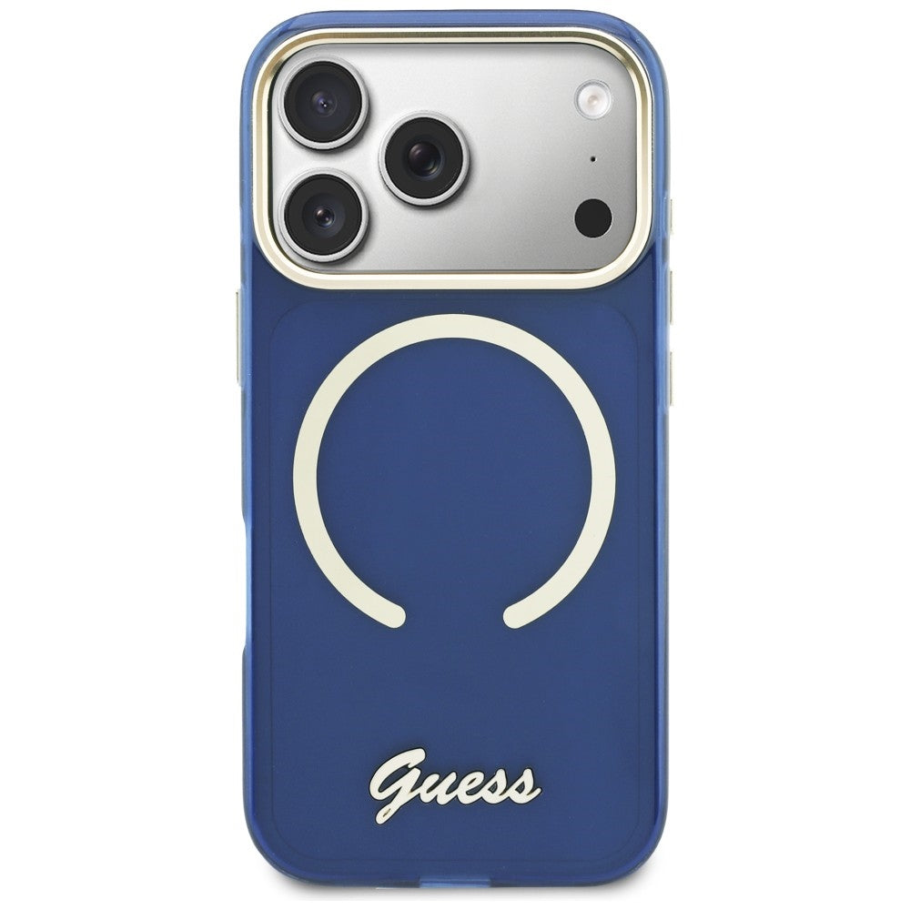 Guess IML Script Metal MagSafe Case for iPhone 17 Pro - Blue_2