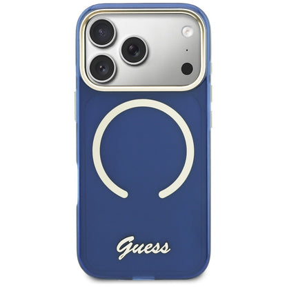 Guess IML Script Metal MagSafe Case for iPhone 17 Pro - Blue_2