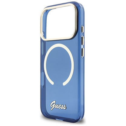 Guess IML Script Metal MagSafe Case for iPhone 17 Pro - Blue_5