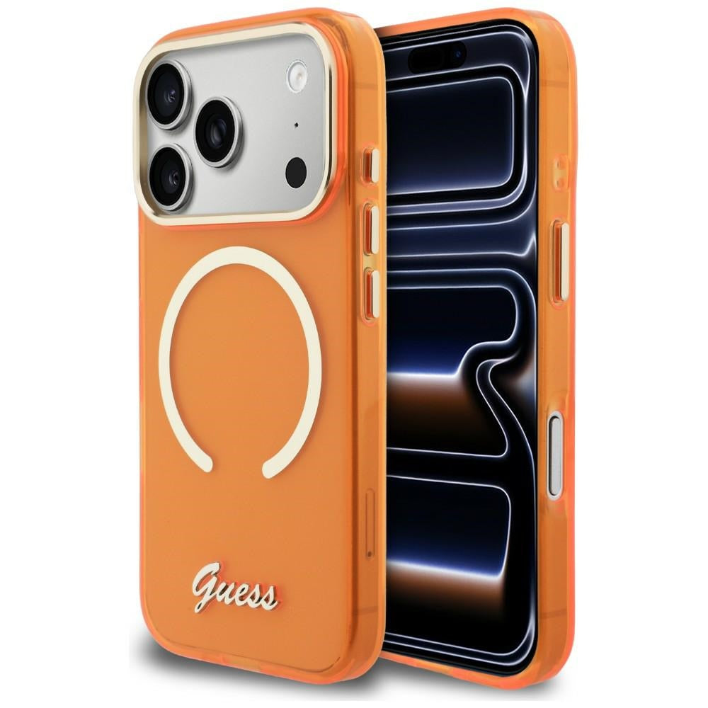 Guess IML Script Metal MagSafe Case for iPhone 17 Pro - Orange_0