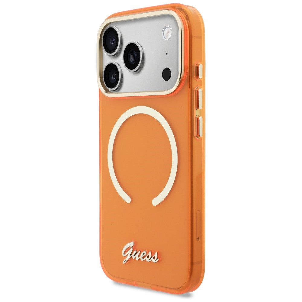 Guess IML Script Metal MagSafe Case for iPhone 17 Pro - Orange_1