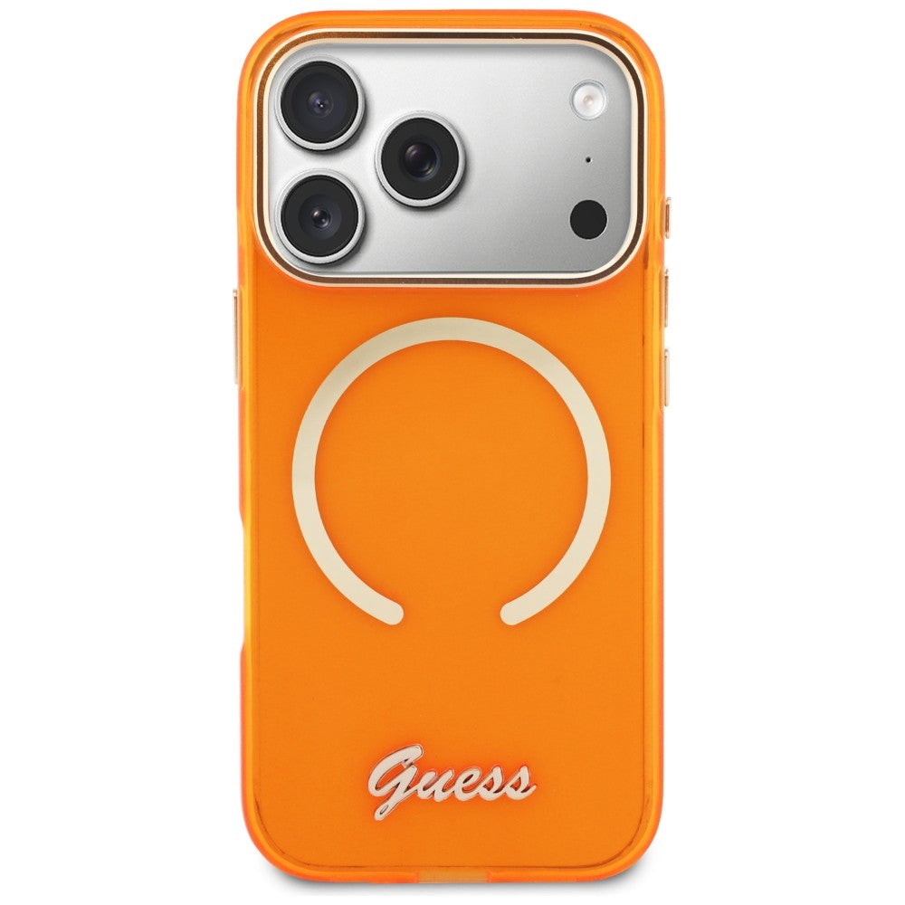 Guess IML Script Metal MagSafe Case for iPhone 17 Pro - Orange_2