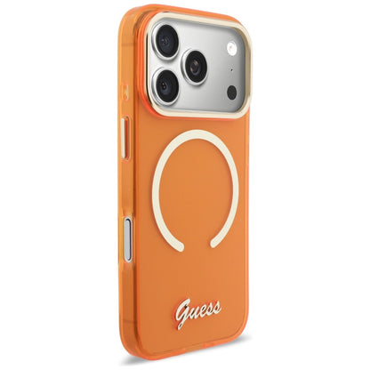 Guess IML Script Metal MagSafe Case for iPhone 17 Pro - Orange_3