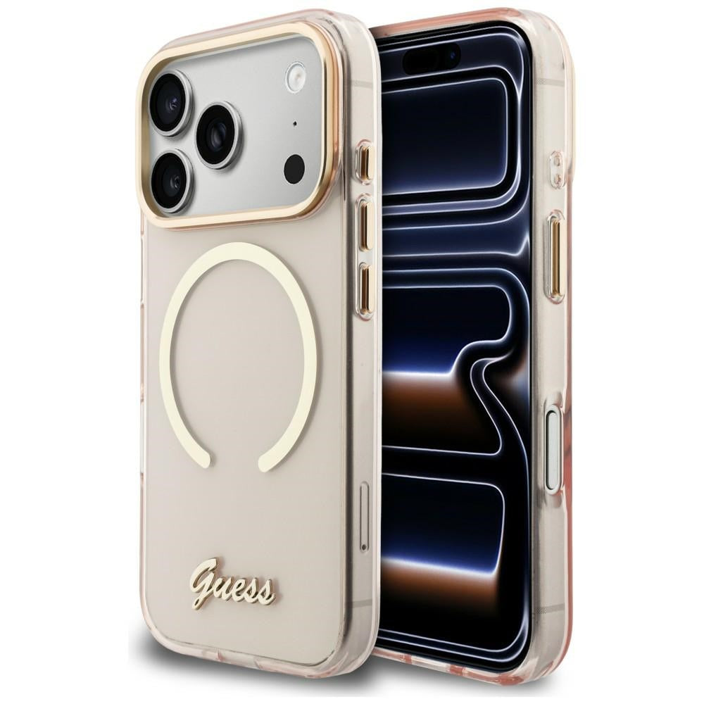 Guess IML Script Metal MagSafe Case for iPhone 17 Pro - Pink_0