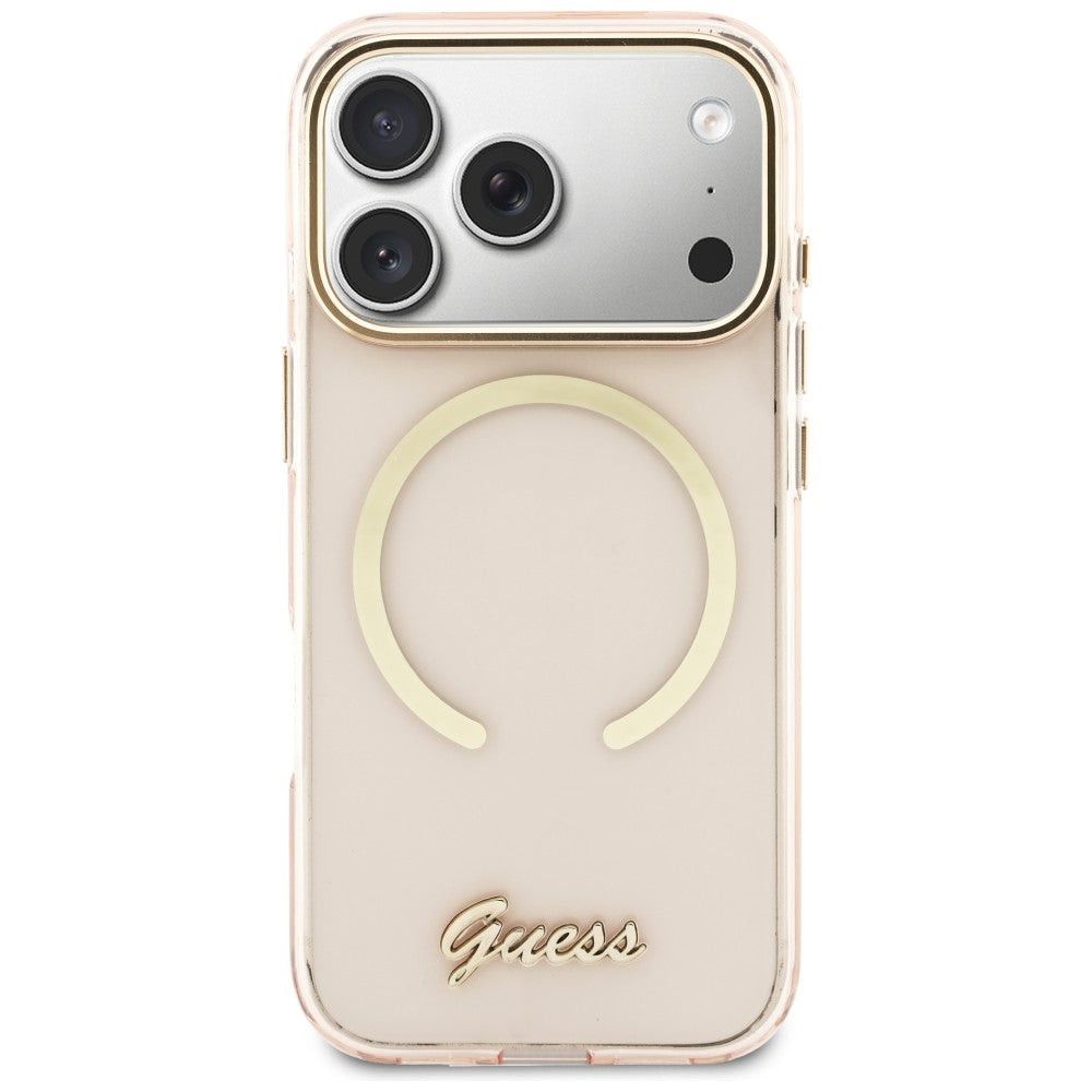 Guess IML Script Metal MagSafe Case for iPhone 17 Pro - Pink_2
