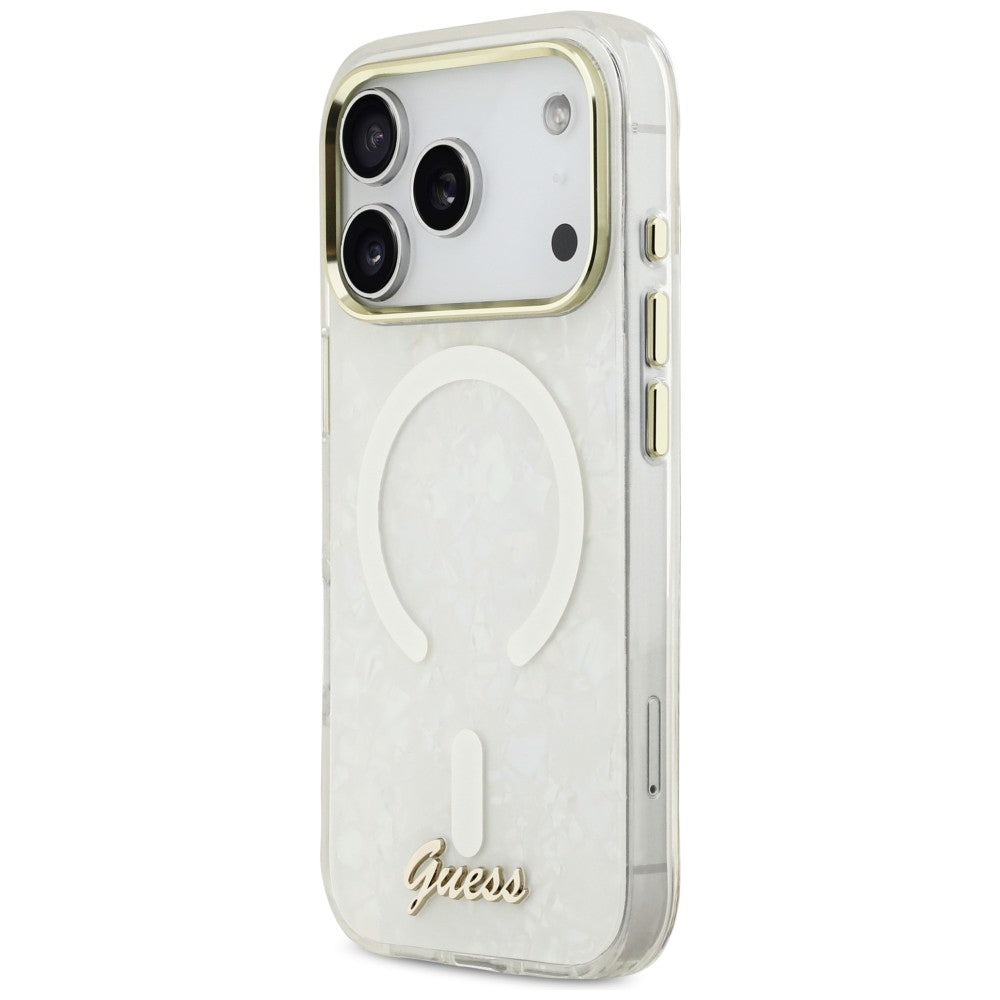 Guess IML Shell Script Metal MagSafe Case for iPhone 17 Pro Max - White_1