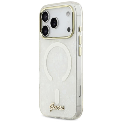 Guess IML Shell Script Metal MagSafe Case for iPhone 17 Pro Max - White_1