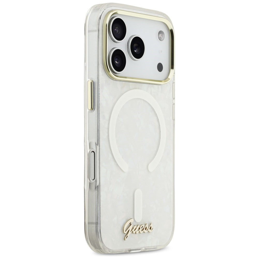 Guess IML Shell Script Metal MagSafe Case for iPhone 17 Pro Max - White_3