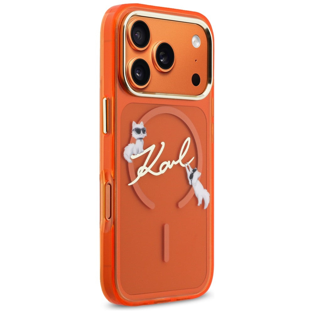 Karl Lagerfeld IML Choupettes Karl Script Logo MagSafe Case for iPhone 17 Pro Max - Orange_3