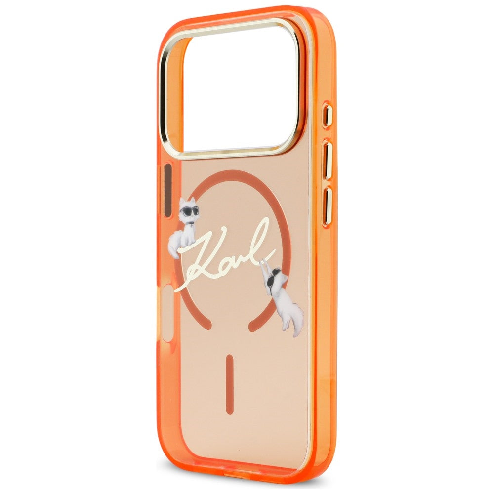 Karl Lagerfeld IML Choupettes Karl Script Logo MagSafe Case for iPhone 17 Pro Max - Orange_5