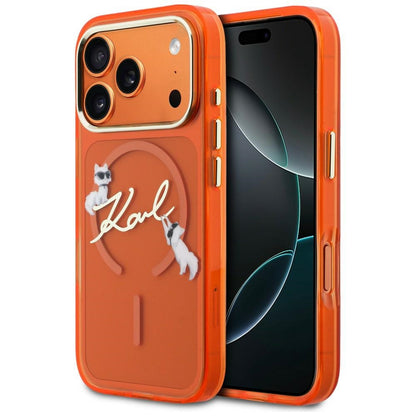 Karl Lagerfeld IML Choupettes Karl Script Logo MagSafe Case for iPhone 17 Pro - Orange_0
