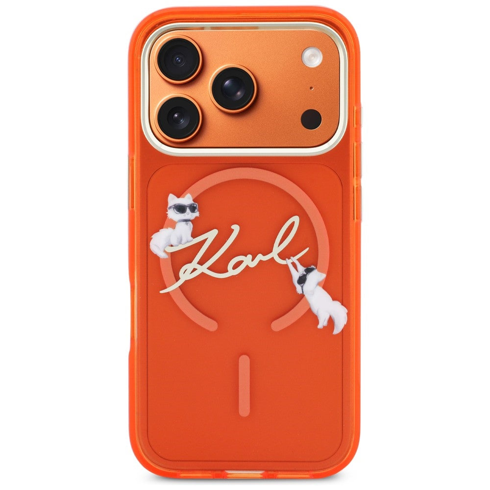 Karl Lagerfeld IML Choupettes Karl Script Logo MagSafe Case for iPhone 17 Pro - Orange_2